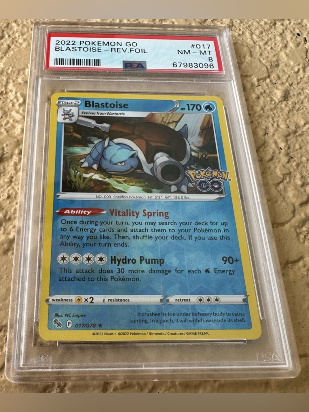 2022 Pokemon Go Blastoise #017 REV FOIL PSA 8 NM - Mint Trading Card